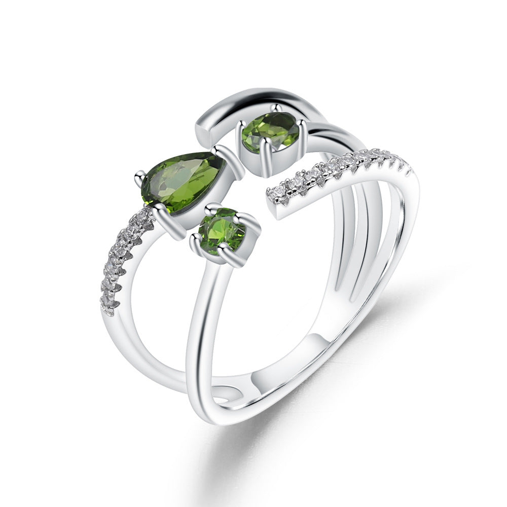 Luxurious and High-End Natural Rose Pomegranate Ring from the Prosperous Series925Silver Inlaid Natural Gemstone Ring