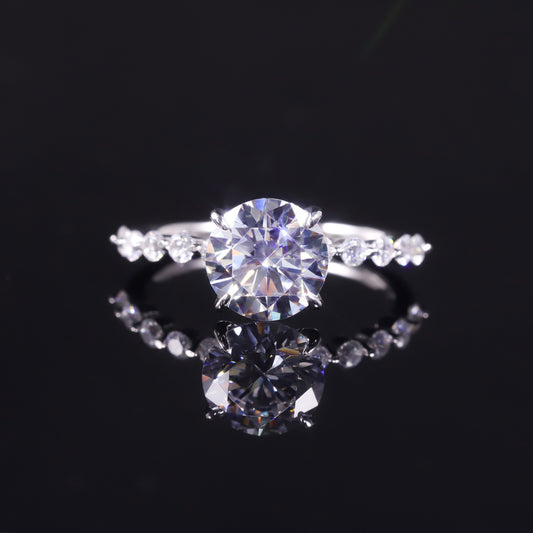 Japanese and Korean style s925Sterling Silver Ring Inlaid with Moissanite2Carat D Colorful Round Large Main Stone Ring Band GRA Certificate