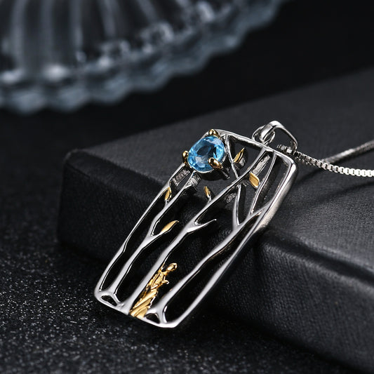 Italian Craft Jewelry Abstract Designer Necklace s925Silver Inlaid Natural Topaz Necklace Pendant