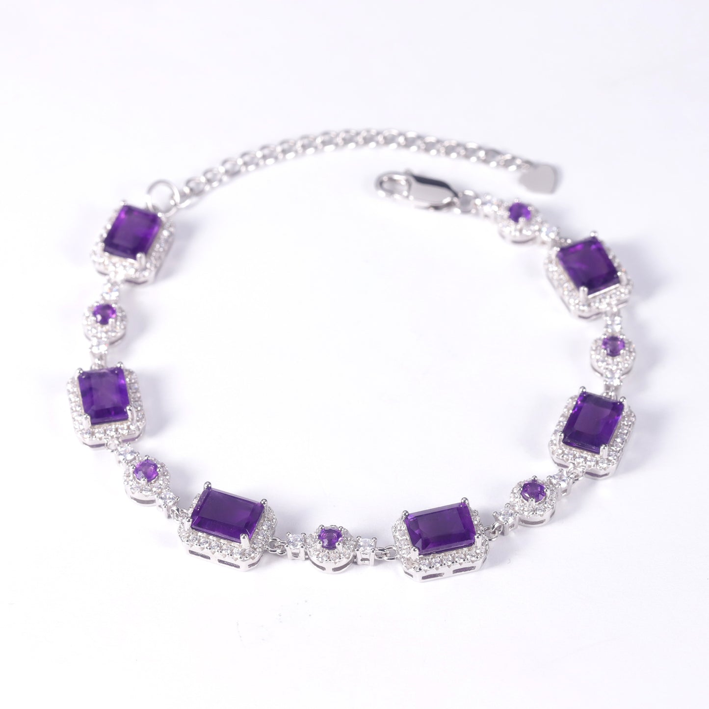 Design Sense Luxurious Natural Amethyst Bracelet1.9Unique Personality s925Sterling Silver Gemstone Bracelet