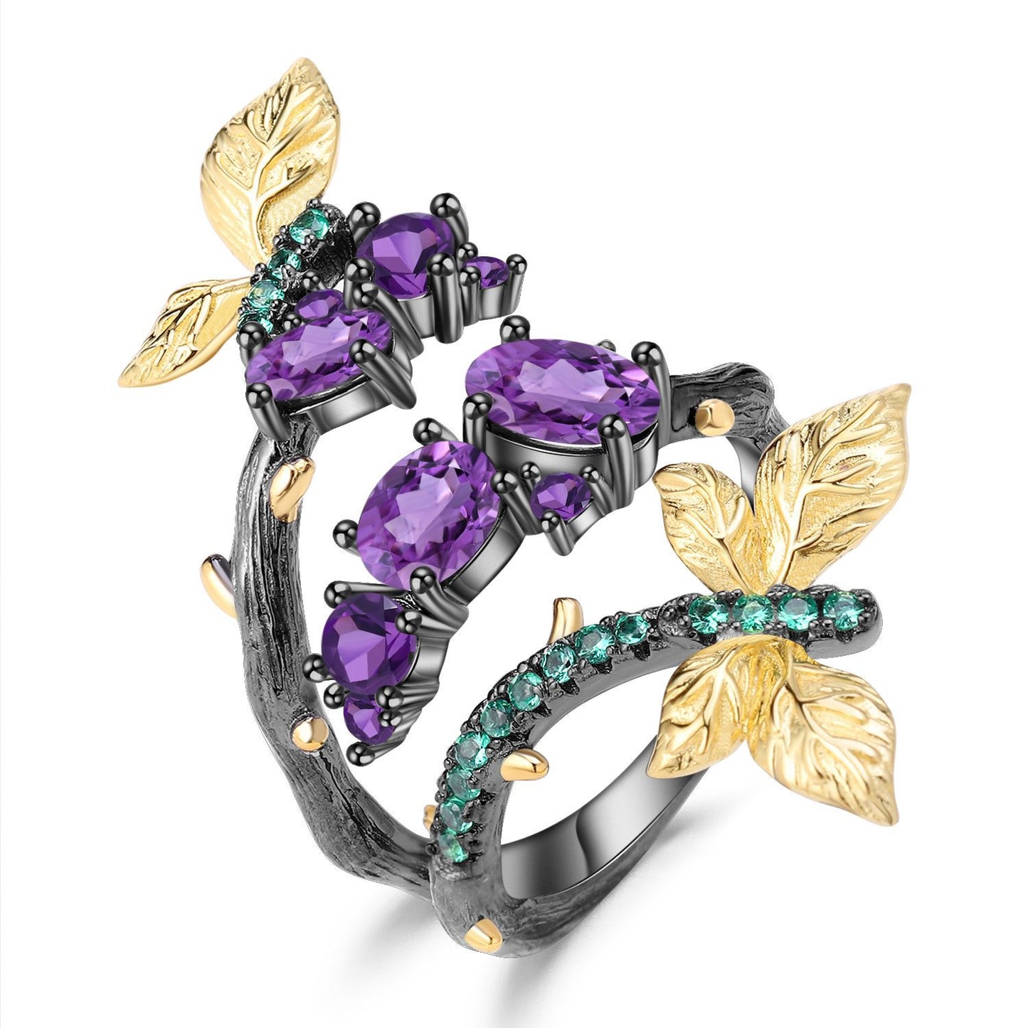 Secret Garden Series Designer Ring Natural Style Butterfly Design s925Silver Natural Amethyst Ring