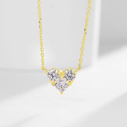 Advanced Sense14k Gold Necklace with Cultivated Diamond Three Diamonds k Gold Platinum Gold Collarbone Chain Heart Shape Gift for Girls