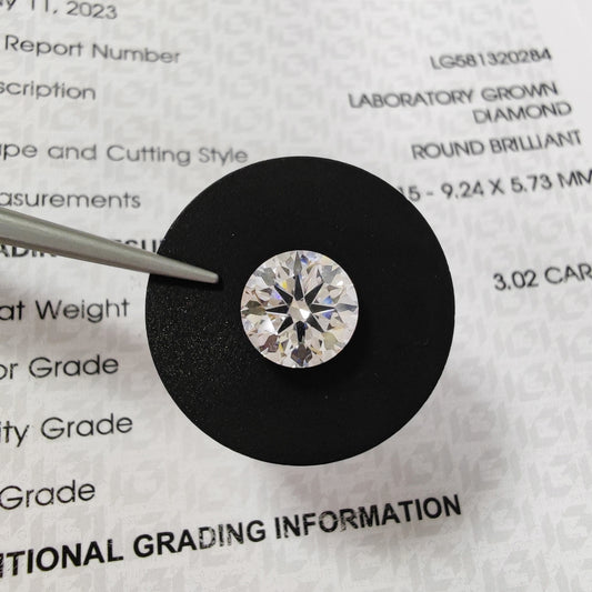 3Carat Cultivated Diamond CVD/HPHT Loose Stone Diamond Ring Wedding Ring Earrings Necklace Ring IGI Lab-grown Diamond Round Shape
