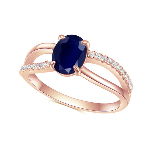 S925Sterling Silver Inlaid Natural Sapphire Ring High-End Luxury Fashionable Gemstone Rose Gold Ring