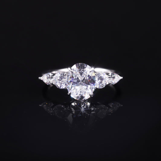 Fashion Foreign Trade s925Sterling Silver Inlaid with Moissanite2Carat Oval Large Main Stone Ring