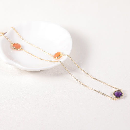 Sweet s925Silver Inlaid Natural Crystal Sweater Chain Colorful Mixed Gemstone Long Necklace2024Popular