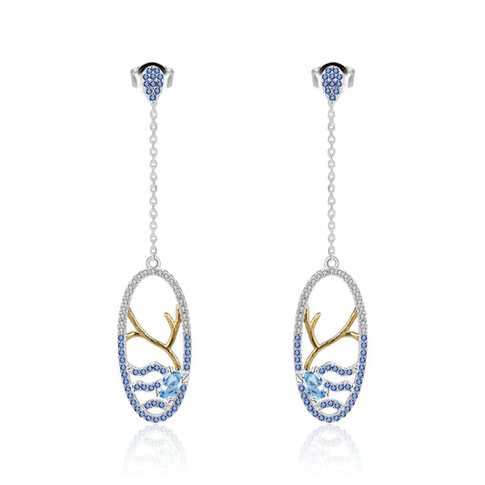 Designer High-End Long Earrings Classic of Mountains and Seas Series s925Sterling Silver Natural Topaz Sapphire Stud Earrings