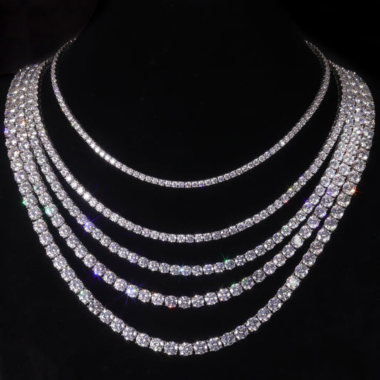 High-end Moissanite Necklace s925Sterling Silver Gold Plated Necklace Hip Hop Unisex2/3/4/5/6.5mm Tennis Chain