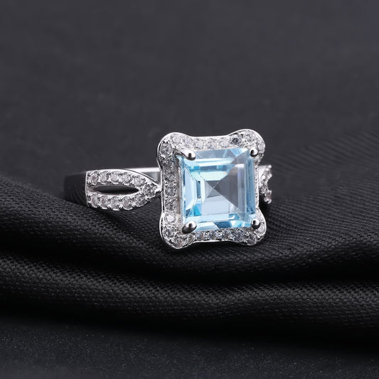 Luxurious Fashion Natural Gemstone Topaz Ring with Unique High-end Feel s925Silver Square Natural Gemstone Ring