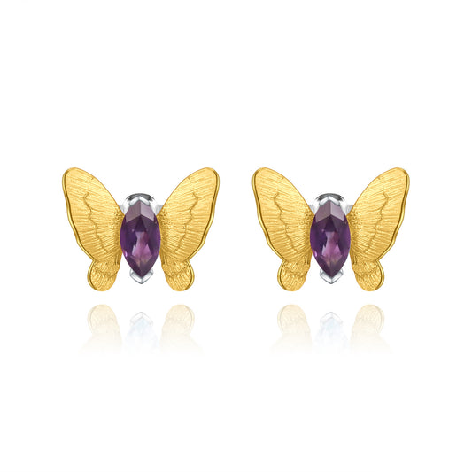 Designer Natural Gemstone Earrings Butterfly Fashion Design925Silver Inlaid Natural Amethyst Stud Earrings