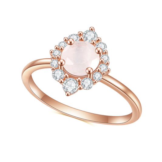 S925Sterling Silver Inlaid Natural Moonstone Black Hair Crystal Ring Fashionable Light Luxury Rose Gold Gemstone Ring