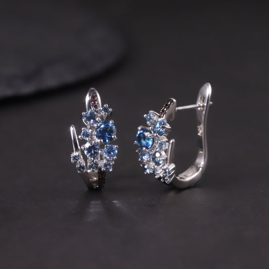 Floral Crystal Earrings s925Sterling Silver Inlaid Natural Topaz Earrings Gemstone Studs Garnet Small and Exquisite