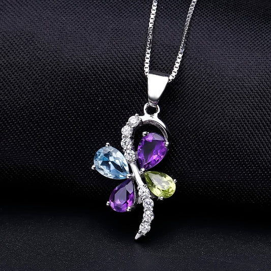 Light Luxury s925Sterling Silver Inlaid Gemstone Necklace with Unique Fashion Design and High-end Feel Natural Gemstone Pendant Necklace