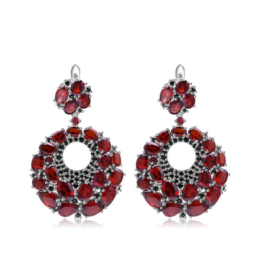 Natural Garnet Stud Earrings Advanced Design Jewelry Accessories s925Silver Inlaid Natural Colored Gems Eardrops