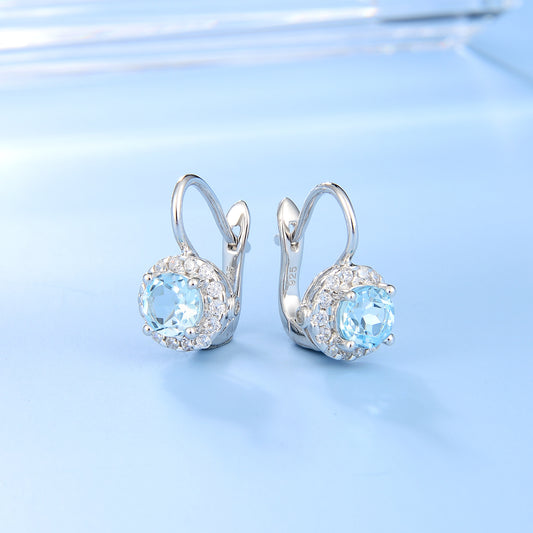 Factory Direct Supply Natural Stone Earrings Vintage s925Sterling Silver Inlaid Sapphire Topaz Earrings