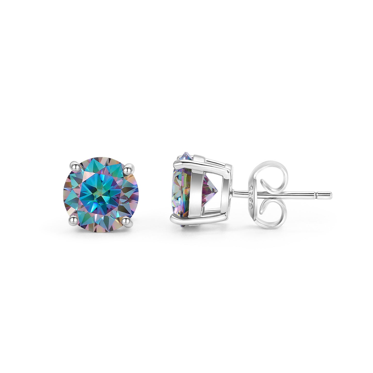Colorful2Carat Moissanite Earrings Small and Exquisite S925Sterling Silver Colorful Moissanite Stud Earrings
