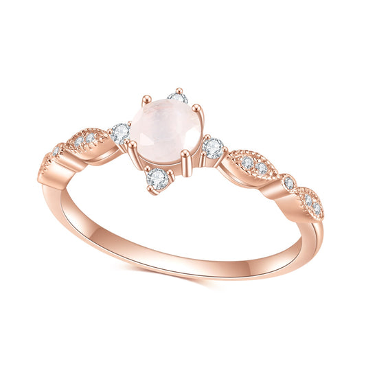 Jewelry S925Sterling Silver Inlaid Natural Moonstone Fashion Simple Elegant Light Luxury Gemstone Rose Gold Ring