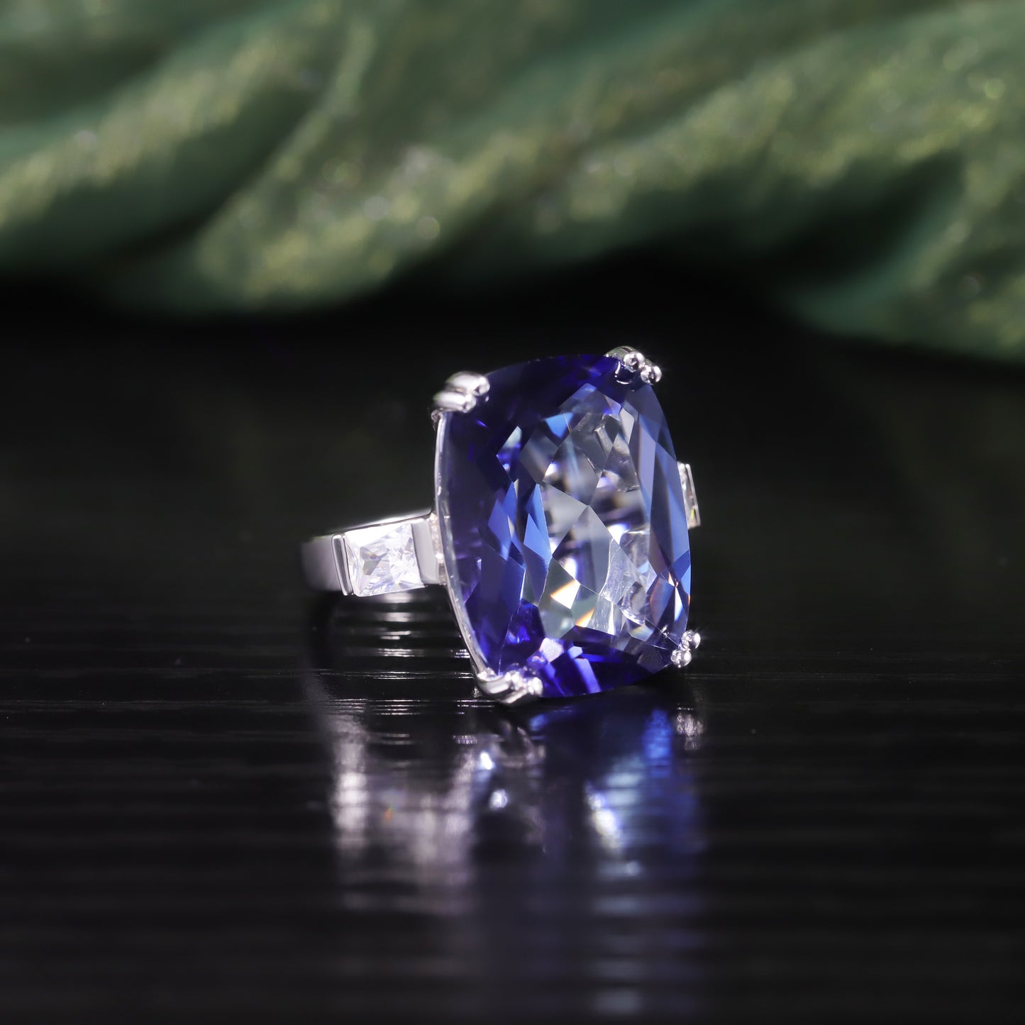 Wind17Carat Super Large Crystal Gemstone Ring Luxurious Personality s925Silver Inlaid Colorful Crystal Ring