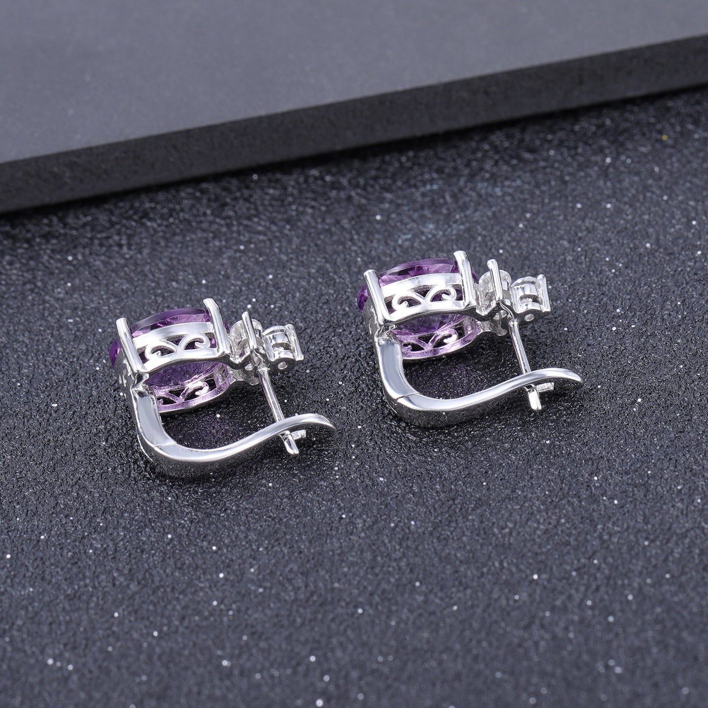 Jewelry Natural Stone Earrings Vintage Inlaid Gemstones s925Silver Amethyst Earrings Jewelry