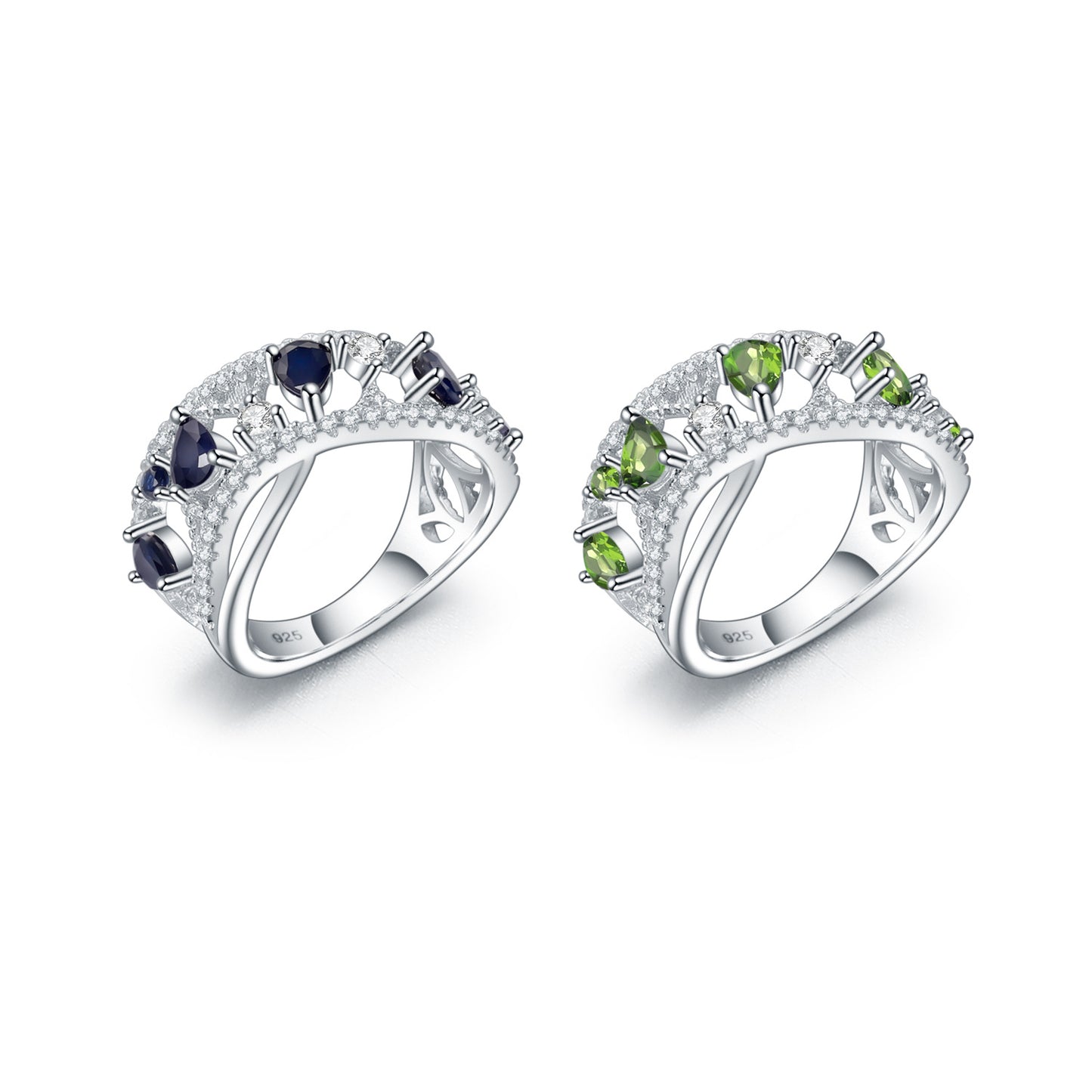 Design Sense Light Luxury High-end Natural Translucent Stone Ring Prosperous Series s925Silver Inlaid Gemstone Ring