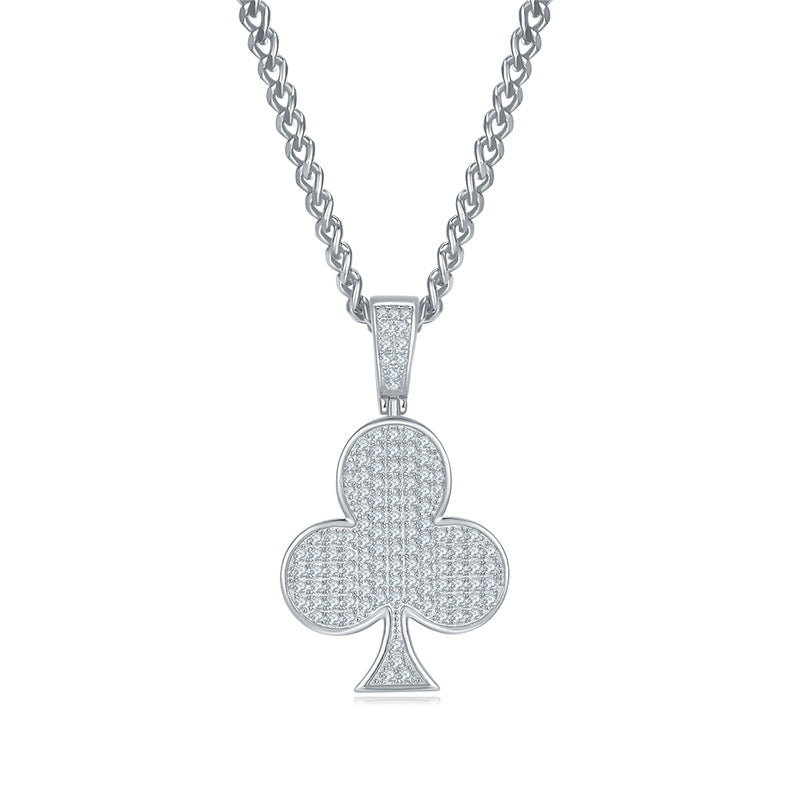 Hip-hop Plum Blossom s925Silver Inlaid Moissanite Necklace for Men and Women Trendy Playing Card Niche Full Diamond Pendant