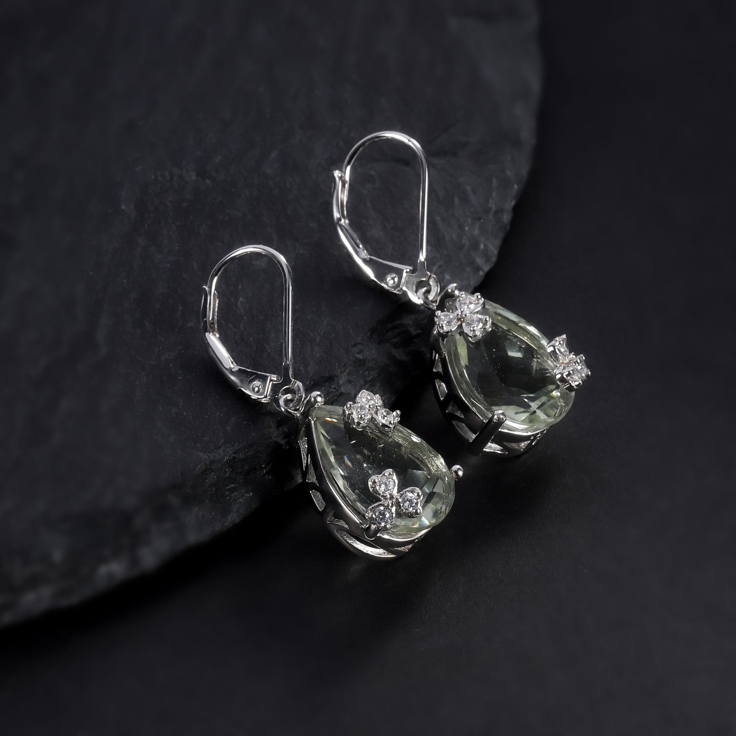 s925Silver Natural Green Amethyst Stud Earrings Jewelry Unique Light Luxury Inlaid Gemstone Natural Colorful Earrings Drop Earrings