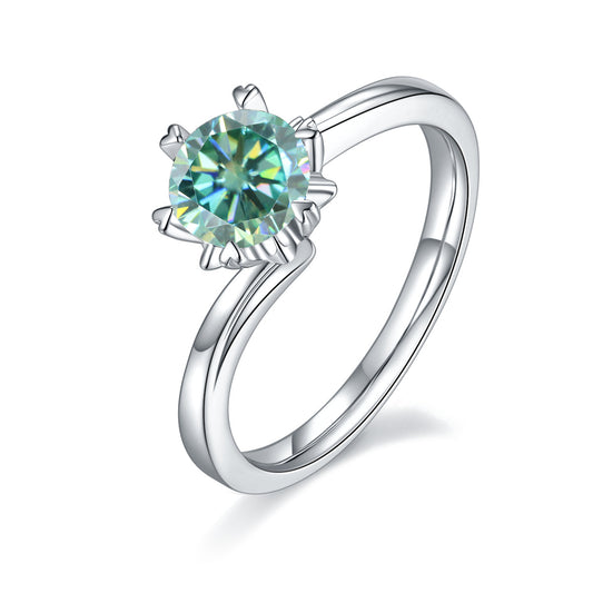 Green Moissanite1Carat Twist Arm Six Claw Ring Set GRA Certificate of Light Luxury s925sterling silver gemstone ring