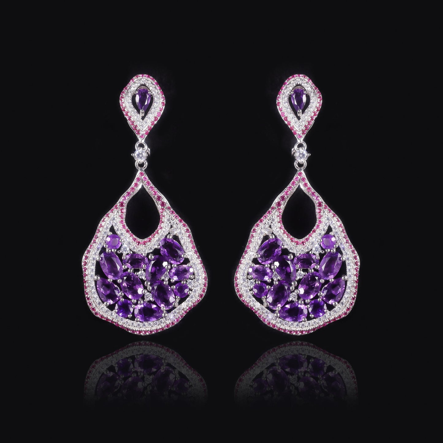 Niche Design Natural Amethyst Jewelry Set Unique Irregular s925Sterling Silver Necklace Pendant