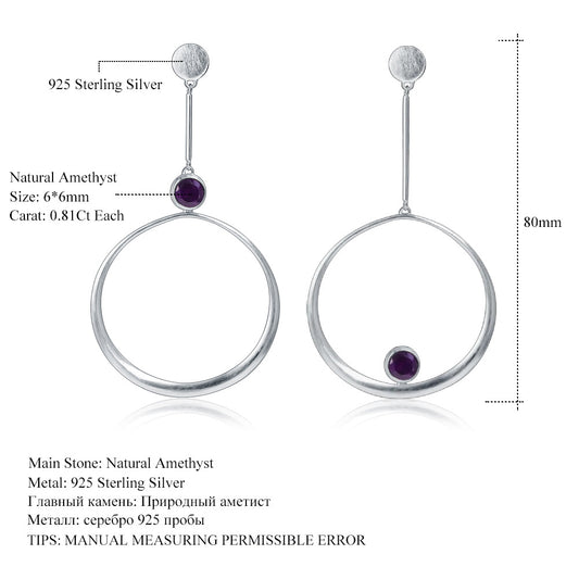 Large Circle Exaggerated Geometric Earrings Natural Amethyst Earrings Nine Purple Fire Round Earrings for Women
