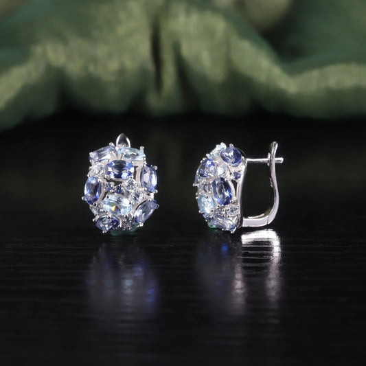 Special-interest design s925Sterling Silver Inlaid Natural Topaz Crystal Earrings British Buckle Women's Gemstone Earrings New
