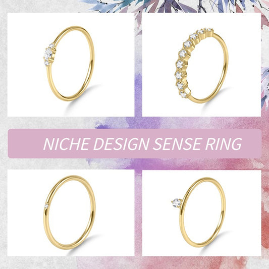 Best-seller on douyin s925Sterling Silver Moissanite Inlaid Hand Jewelry Fine Gold Dawn Series Small Ring Texture Ring