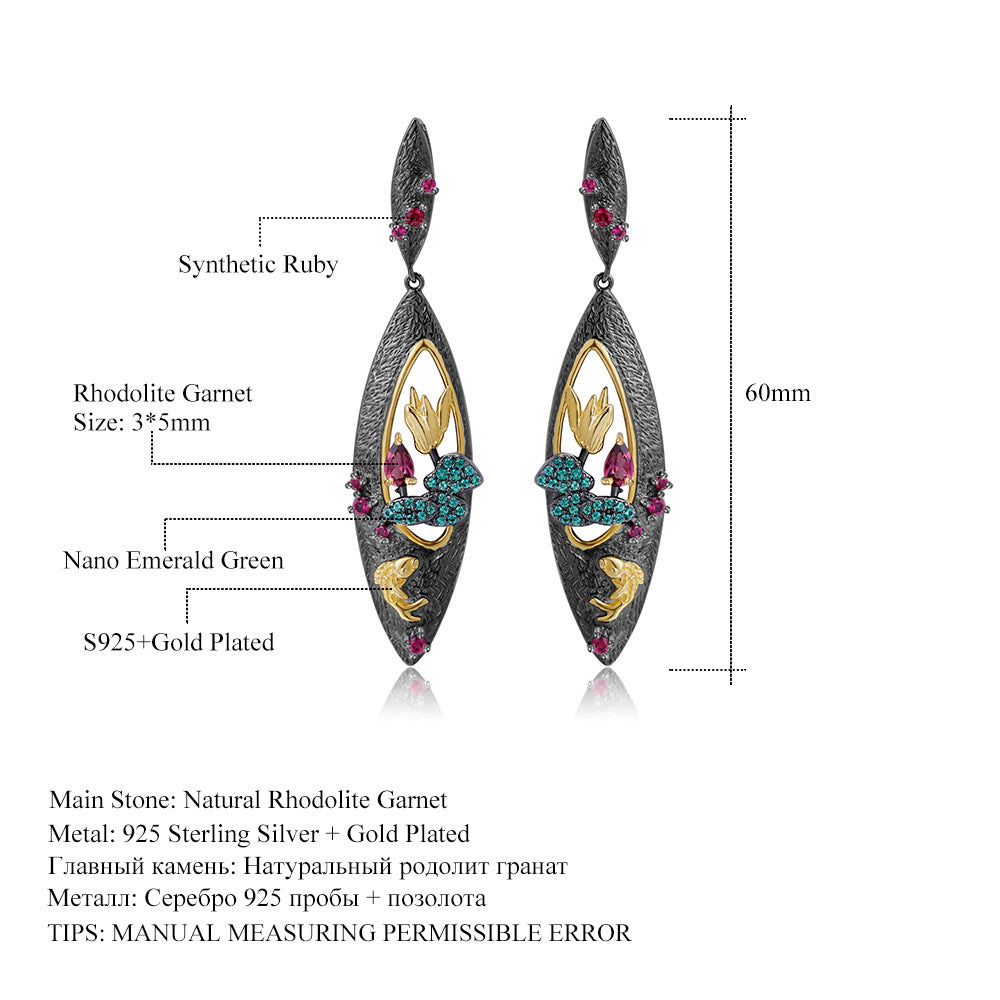 Secret Garden Series Designer Earrings Natural Style s925Sterling Silver Natural Rose Garnet Earrings Chinese Style