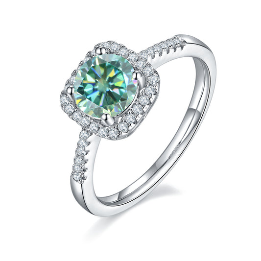 Green Moissanite1Carat Square Inlaid Ring Configuration GRA Certificate of Light Luxury Fashion s925Silver Gemstone Ring