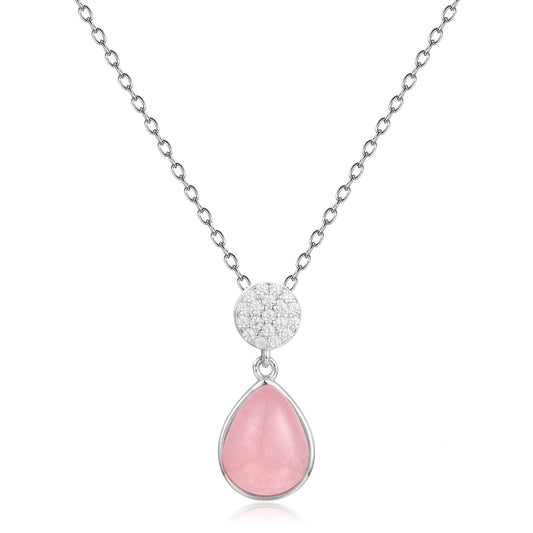 Luxury Jewelry Accessories Pink Quartz Gemstone Pendant French Romantic s925Silver Inlaid Natural Gemstone Necklace Pendant