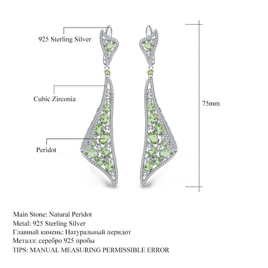 Designer Gemstone Long Earrings Luxurious Russian Vintage Jewelry s925Silver Natural Peridot Earrings