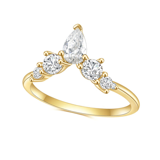 S925Sterling Silver Inlaid5A Zircon Ring V Fashionable Simple Luxury Elegant Plated14K Gold Gemstone Ring