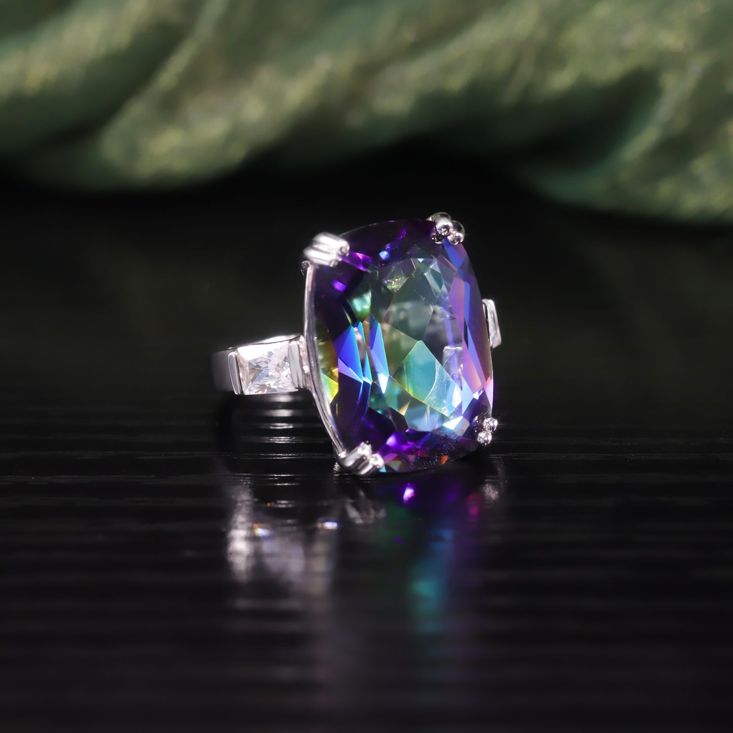 Wind17Carat Super Large Crystal Gemstone Ring Luxurious Personality s925Silver Inlaid Colorful Crystal Ring