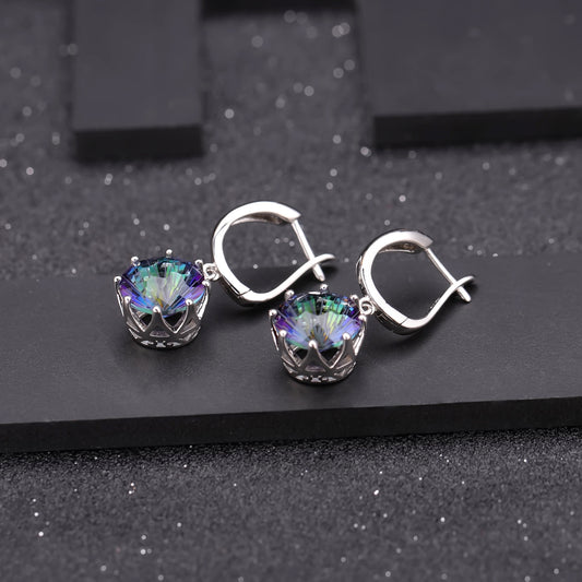 In Stock Fashion Simple Temperament Eardrops Popular s925Silver Inlaid Colorful Gemstone Crystal Earrings Jewelry