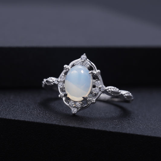 Design Sense Light Luxury Jewelry Natural Gemstone Ring Fashion Sterling Silver Inlaid Natural Opal Ring