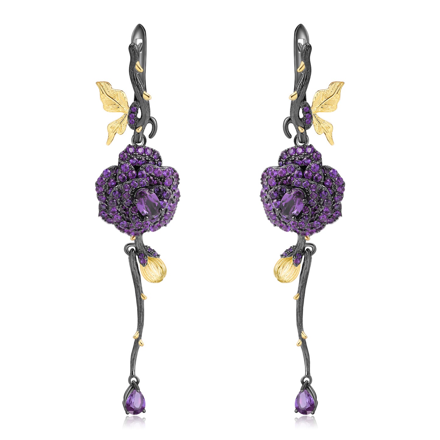 Secret Garden Designer Earrings Natural Rose Design s925Silver Natural Gemstone Earrings Luxurious