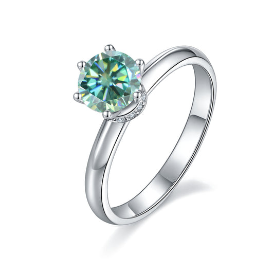 Green Moissanite1Carat Scarf Style Ring Set GRA Certificate Affordable luxury fashion s925Silver Gemstone Ring