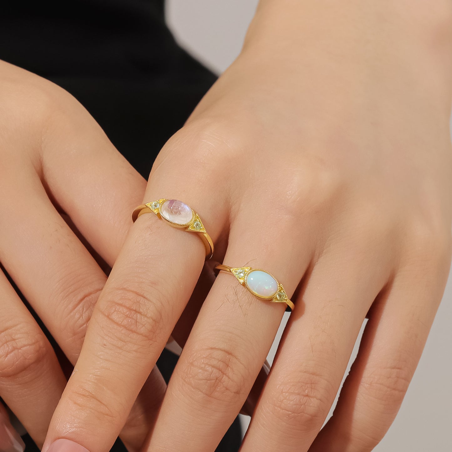Fresh2025New0.9Carat Opal Ring s925Sterling Silver Inlaid Natural Moonstone Ring Gold