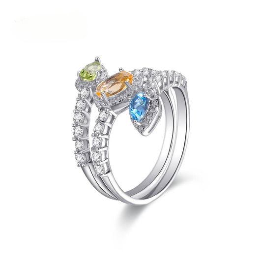 Fresh ins Wholesale Natural Color Gemstone Rings Advanced Sense S925New Style Pure Silver Bud Ring