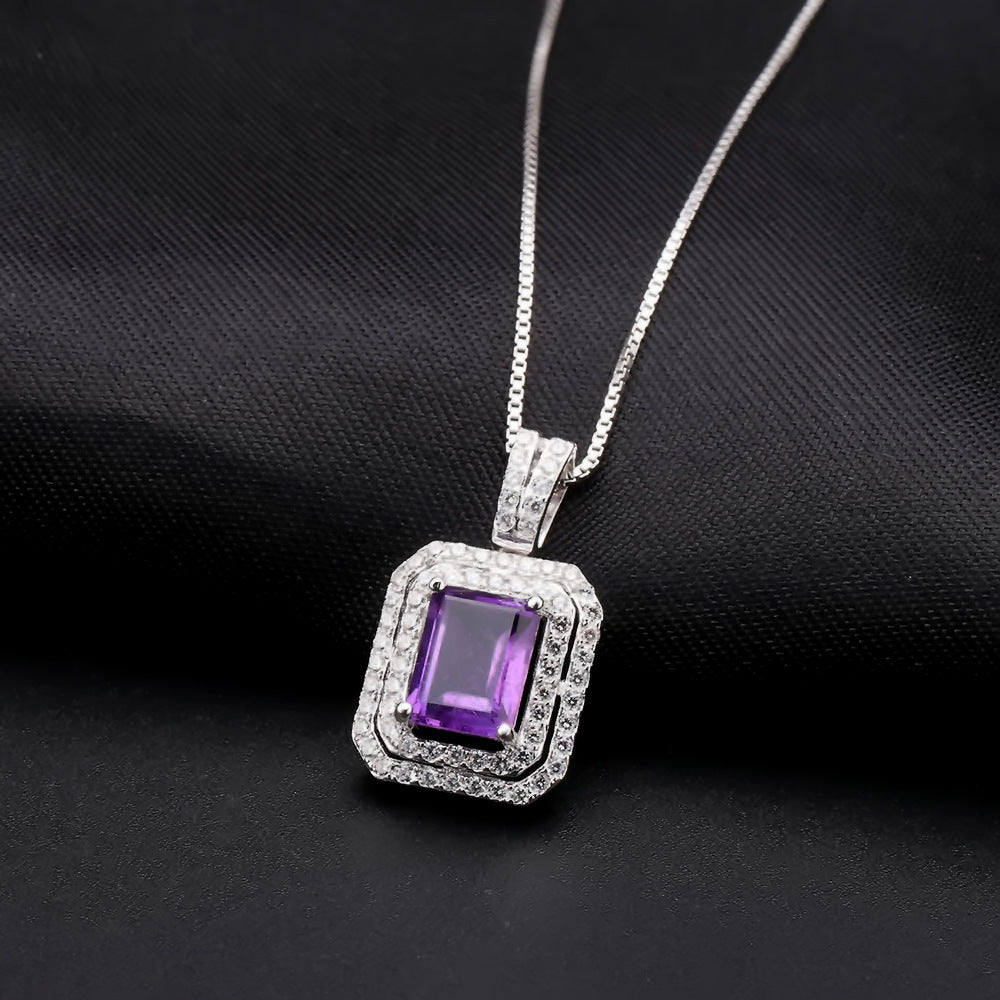 Luxurious Natural Topaz Silver Necklace Fashionable and Luxurious Inlay925Silver Crystal Necklace Pendant