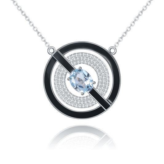 Designer Natural Topaz Enamel Pendant Unique Circular Design925Silver Color Gemstone Necklace Pendant