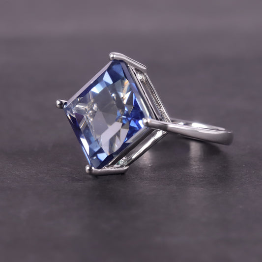 fashion blue crystal ring s925Silver9.6Carat Large Gemstone Ring Earrings Rhombus Jewelry Set