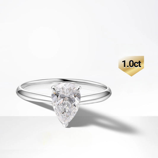 Pear Shape Solitaire18k Gold Inlaid Cultivated Diamond Ring k Gold Engagement Ring1Carat Genuine Diamond White Gold Ring Plain Band