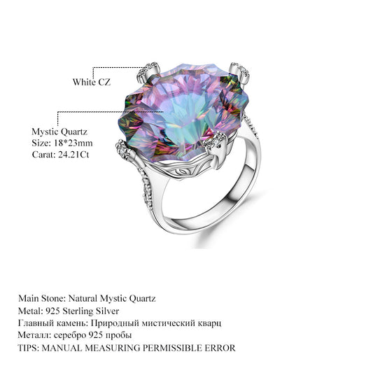 New Luxurious Irregular Gemstone Ring for Women Fashionable High-end Personality s925Silver Inlaid Colorful Crystal Ring