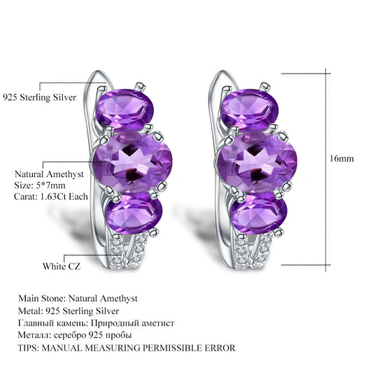 Fashion New Natural Amethyst Earrings Light Luxury High-End Sense s925Silver Inlaid Natural Gemstone Earrings