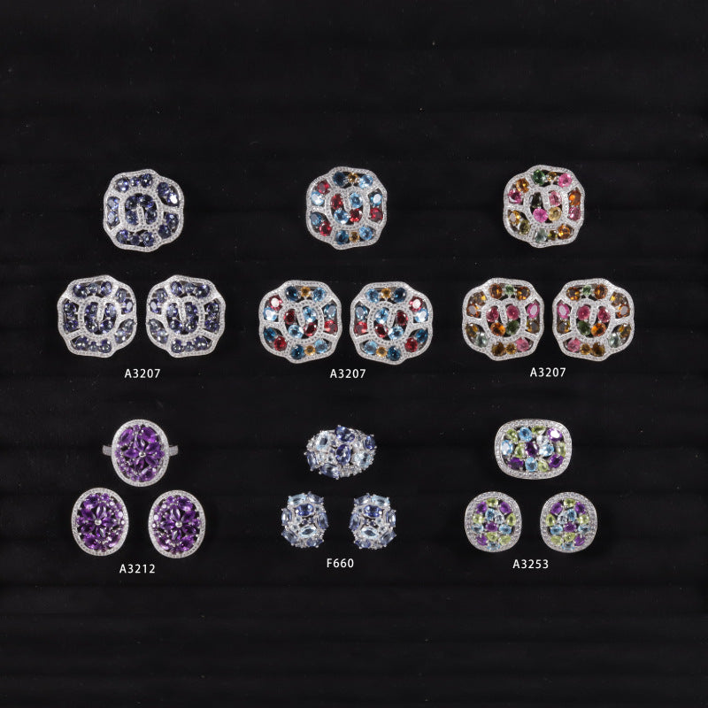 Unique Style Earrings s925Sterling Silver Inlaid Natural Colorful Gemstone Tourmaline Small Turtle Shell Shaped Earrings